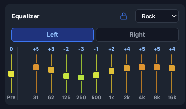 The EQ in Stereo mode with the L tab active, showing two independent per-channel curves